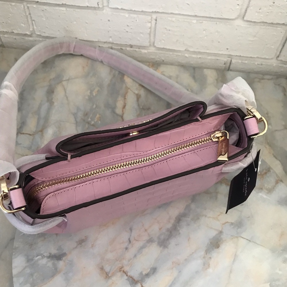 Kate Spade Purse Pink Croco Embossed Leather Dumpling Crossbody Bag KE475 New - Picture 7 of 16